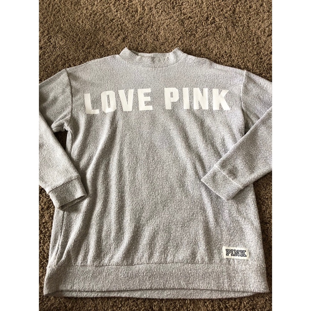 VS Pink Gray Stadium Mockneck Crew Pullover